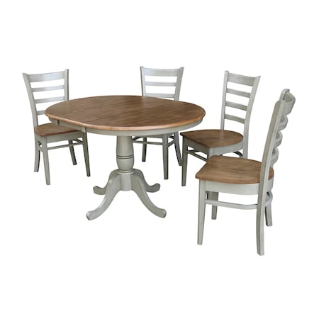 International Concepts Round 36 in Rd Extension Dining Table, 4 Emily Chairs, Hickory/Stone, 36 W, 48 L, 29.3 in H, Wood K41-36RXT-C617-4